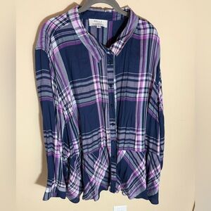Molly and Isadora plaid rayon top size 4X